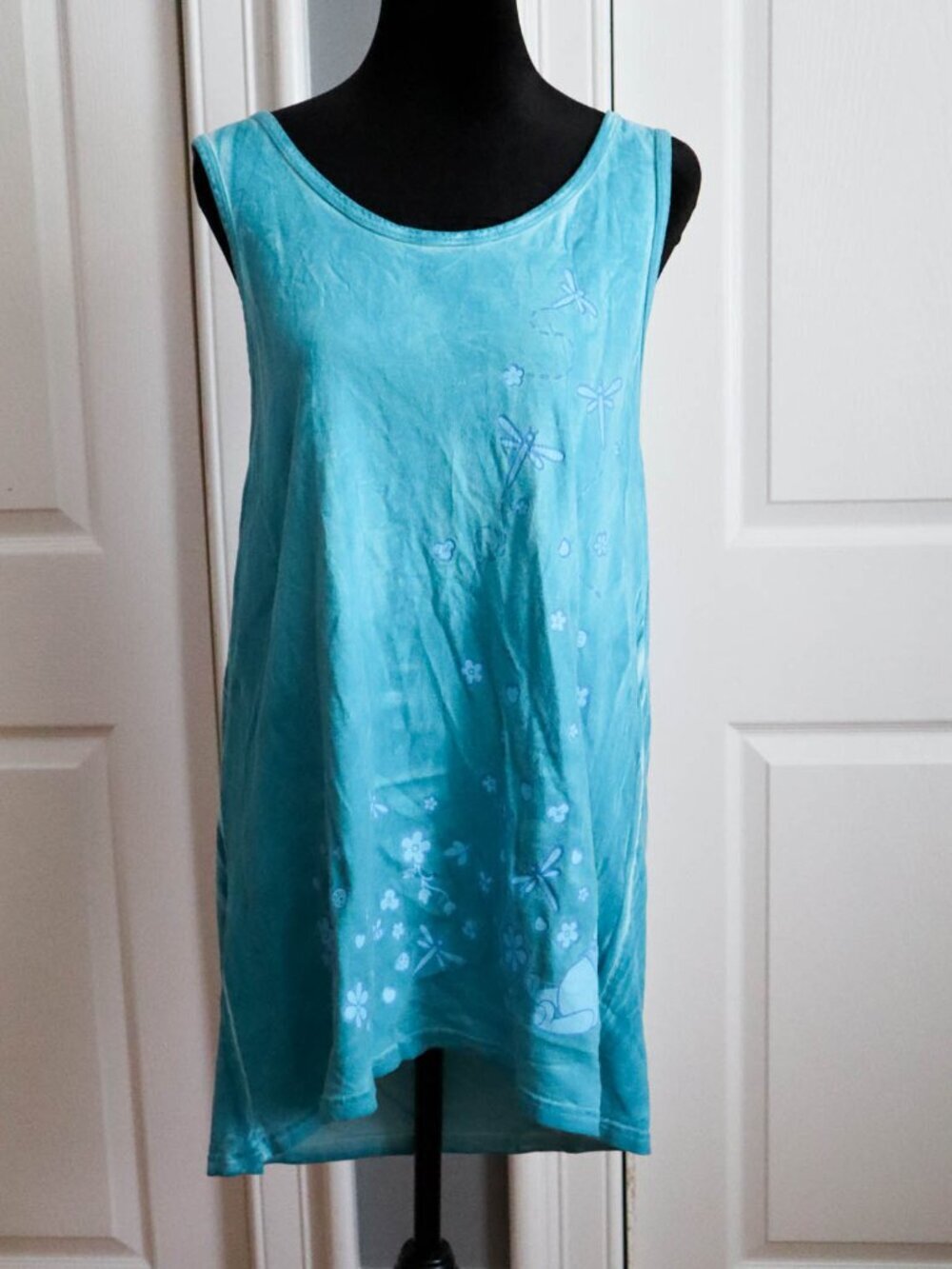 Vtg '90s Disney Winnie the Pooh Oversized Racer Back Tank Top Blue Tie Dye